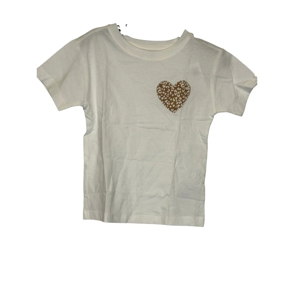 Kids Old Navy White Cheetah Heart Graphic T Shirt Size 3T NWT
